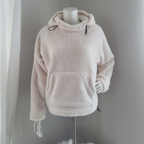 Victorias Secret PINK cream colored sherpa pullover hoodie - Picture 2 of 6